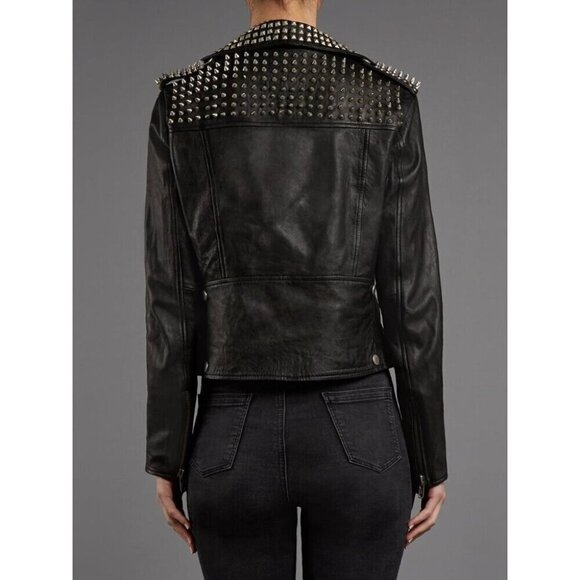Muubaa Voisin Leather Studded Biker Jacket Size US 4 S Womens Black $700 - Picture 16 of 16